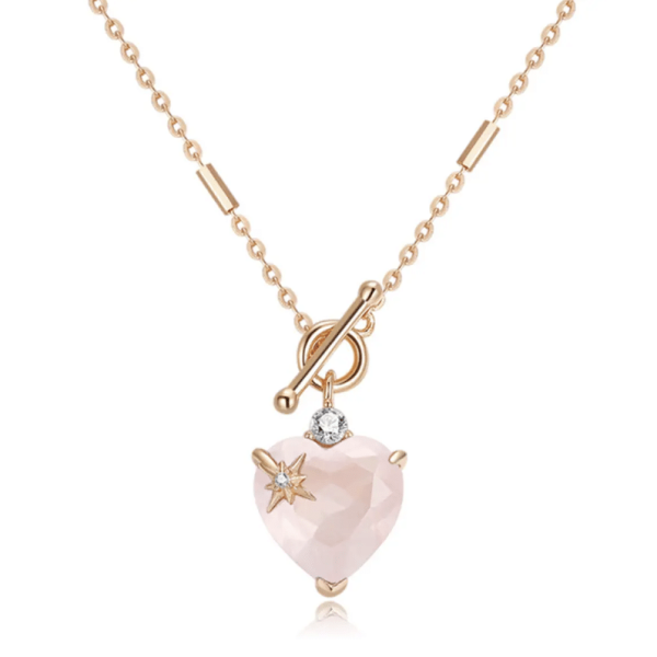 Naszyjnik z różowym kwarcem i cyrkoniami